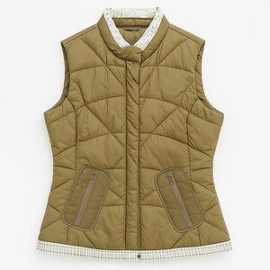 Wet Seal Khaki Puffer Vest with Quilted Floral Trim